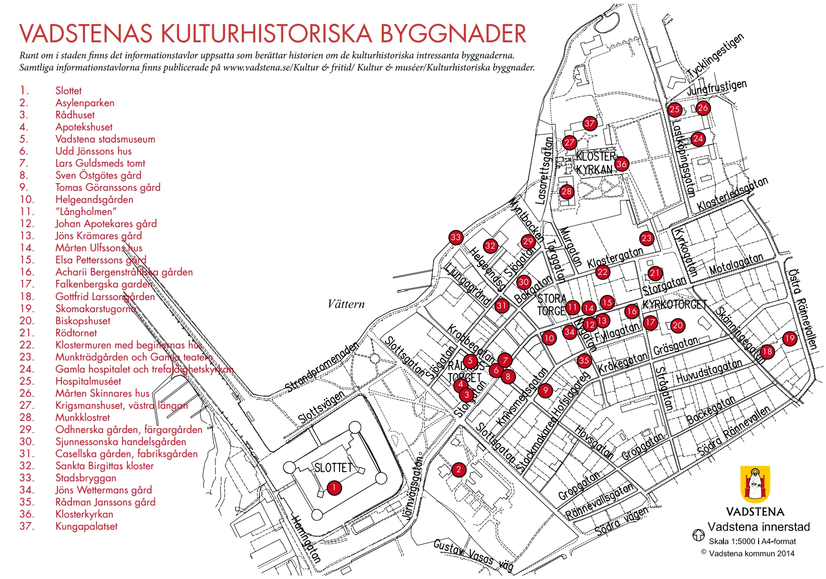 Kulturhistoriska byggnader i Vadstena - översiktskarta