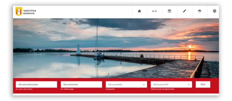 Företagsregister skärmdump från tjänstens förstasida