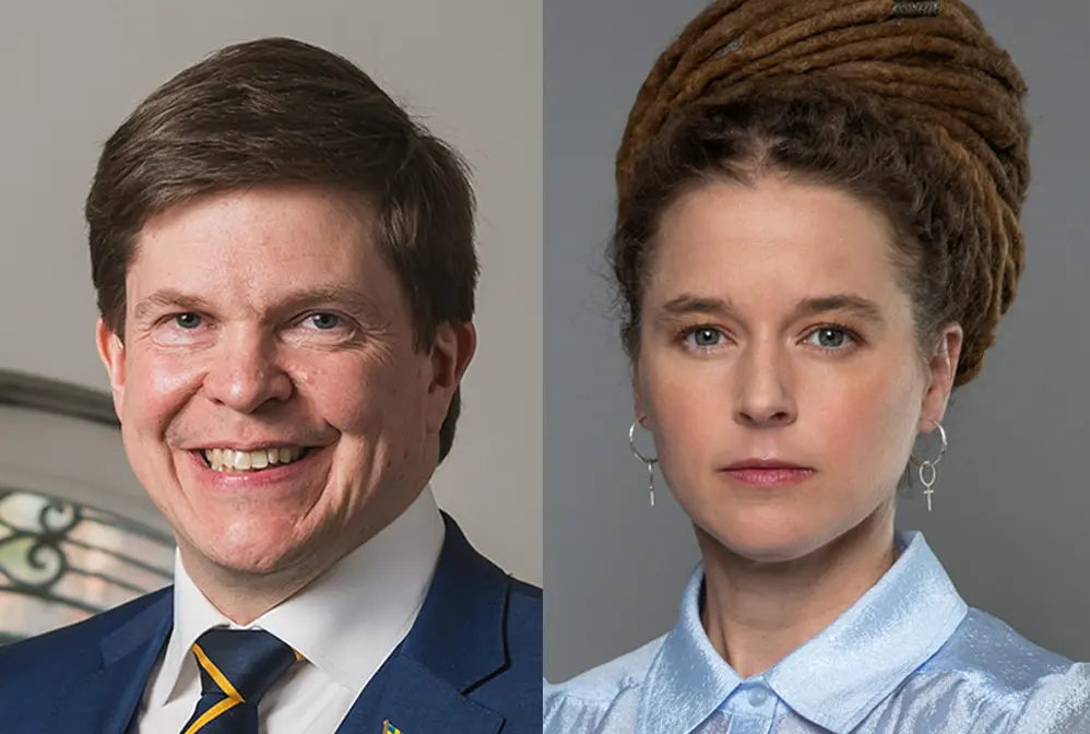 Talman Andreas Norlén och demokratiminister Amanda Lind. Pressbilder från regerings- och riksdagskansli.