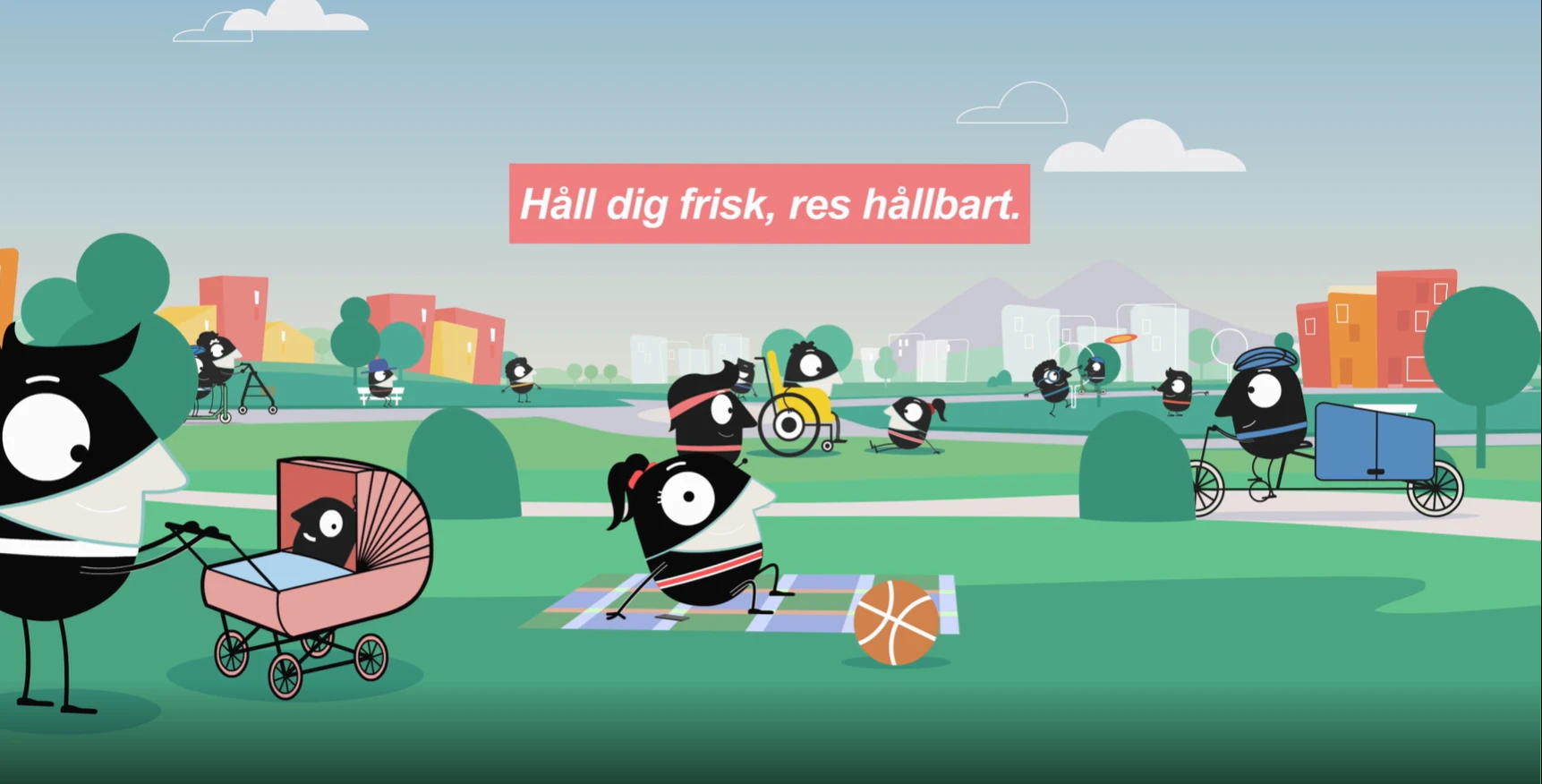 Illustration för Europeiska mobilitetsveckan med texten "Håll dig frisk, res hållbart".