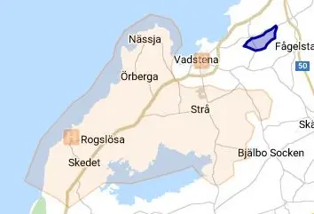 Karta över närtrafiksområdet kring Vadstena