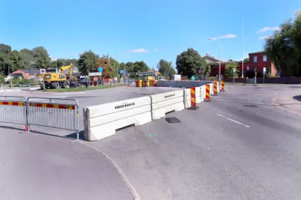 Vy över korsningen med rondellbygget