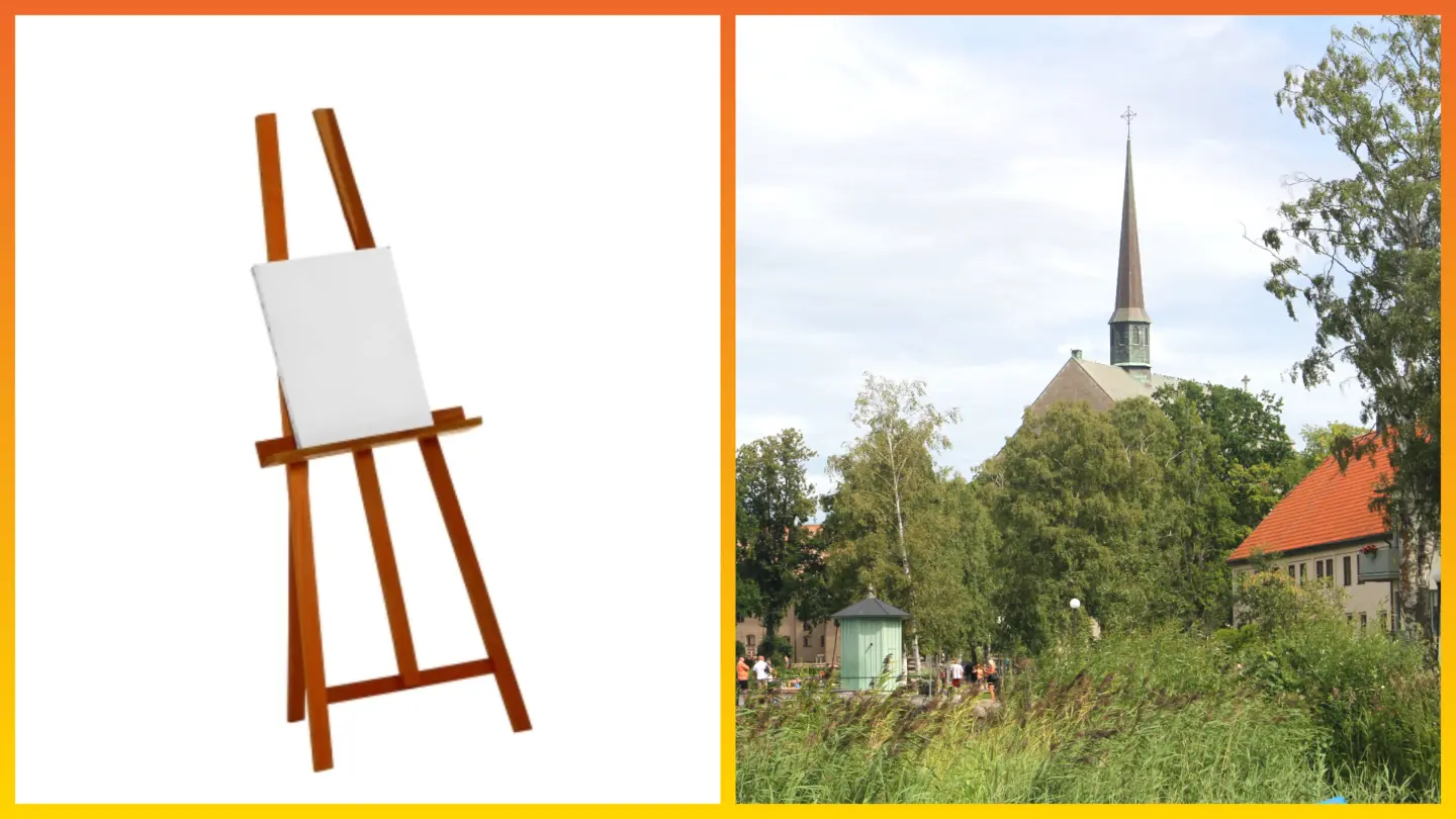 Montage: Stafli samt Vadstenavy med klosterkyrkan.