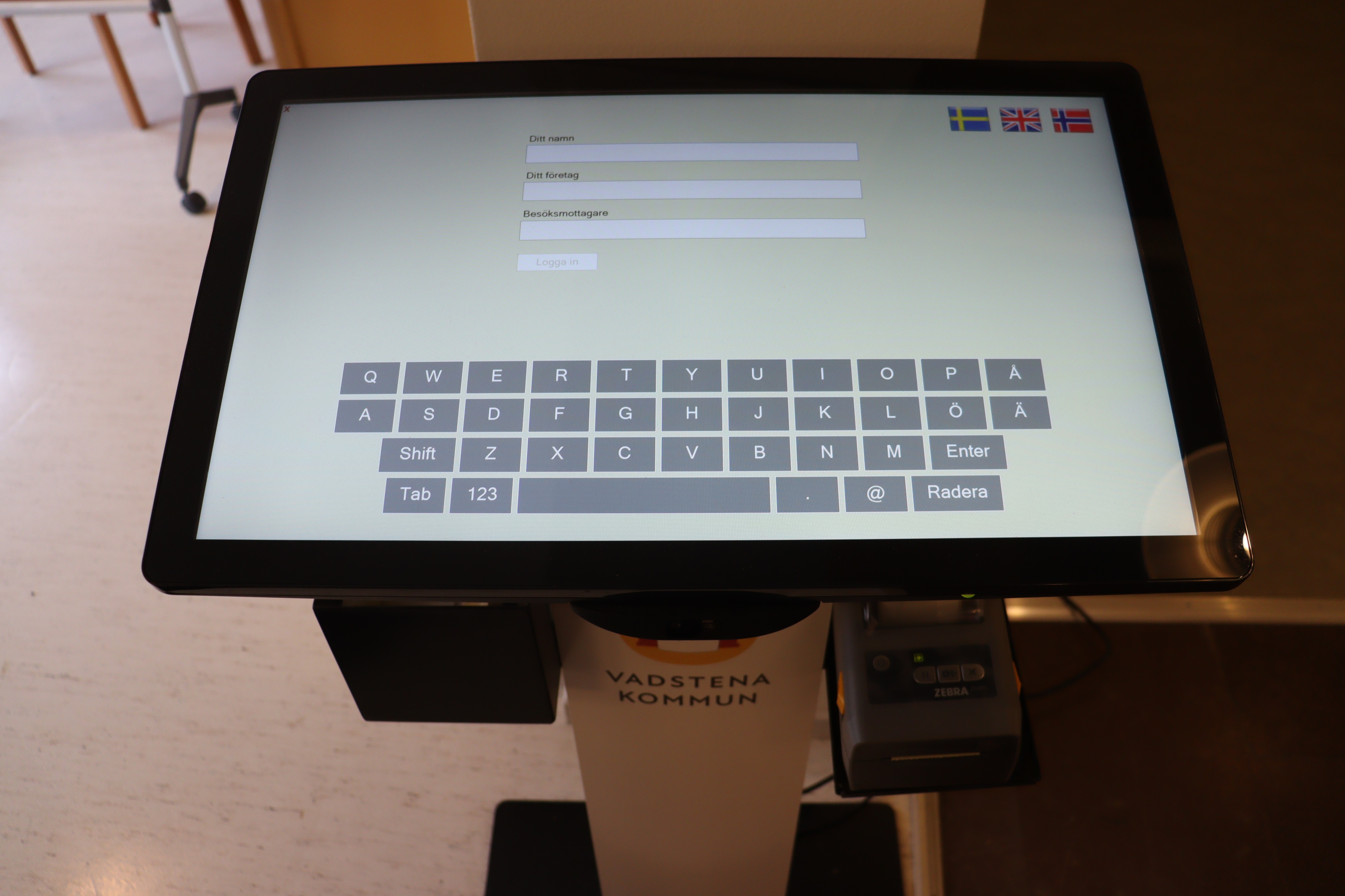Skärm på dataterminal för besöksregistrering