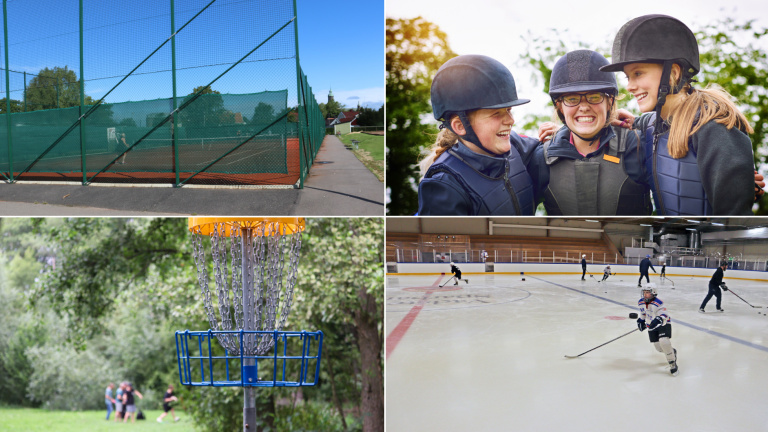 Collage med olika fritidsaktiviteter