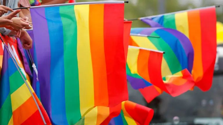 Prideflaggor på rad.