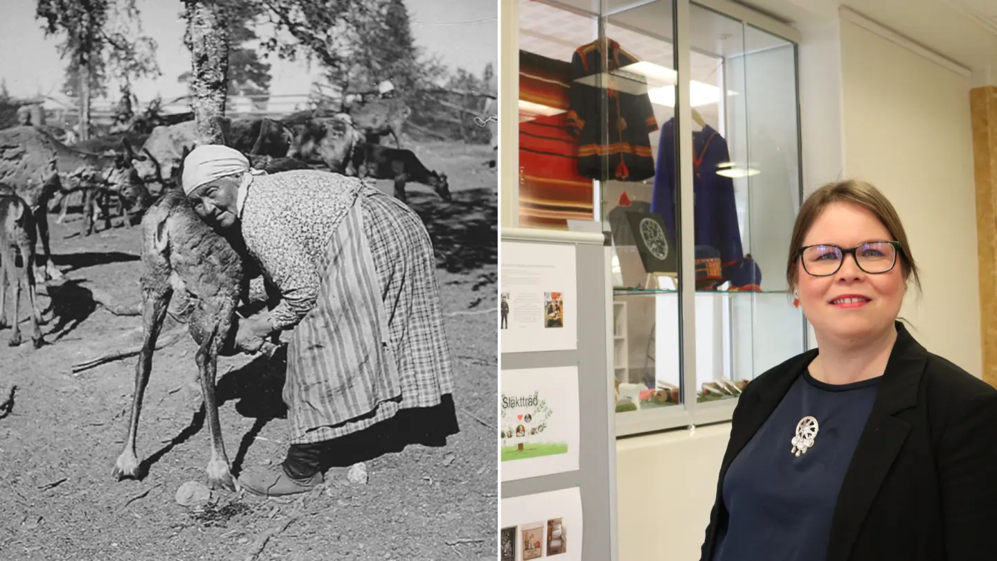 Montage: Gammal bild på samisk kvinna samt bild på Kristina Unga Carlberg.
