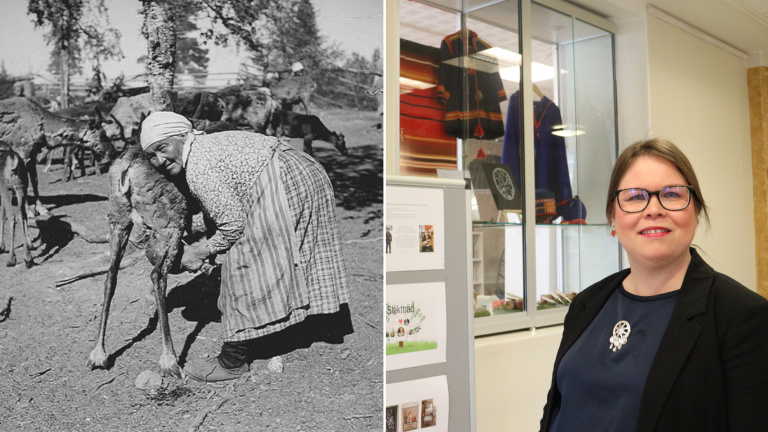 Montage: Gammal bild på samisk kvinna samt bild på Kristina Unga Carlberg.