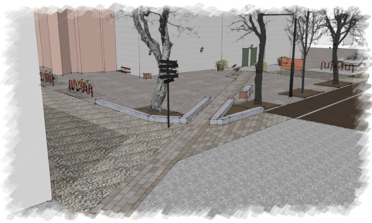 Skiss som visar fång och stensatt område mot Rödtornet